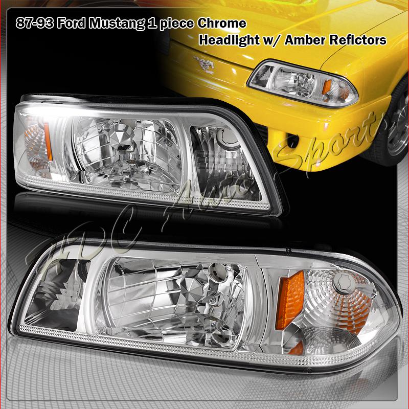 1987-1993 ford mustang chrome 2in1 headlight lamps+amber reflector corner light