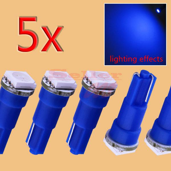 5pcs t5 1 smd 5050 blue dashboard wedge signal led car light bulb lamp