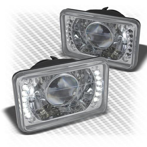 4x6 diamond-cut projector headlights w/super-bright led built-in front upgrade