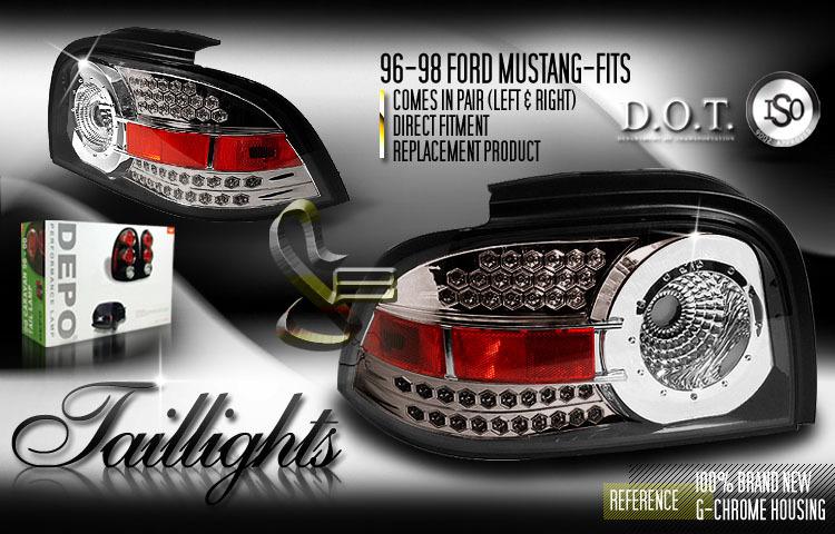 Depo pair euro gun metal style altezza tail lights w/ led 96-98 97 ford mustang