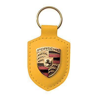 Porsche crest leather key ring chain yellow 911 914 930 944 964 968 993 986 box