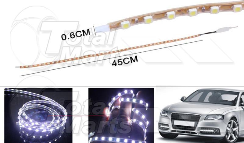 2x 45cm 17" white 3528 45 led smd flexible car bike strip light neon bar ac579