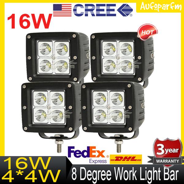 4 x 16w cree led spot work light fog driving 4x4 suv pickup car truck 12v 24v 