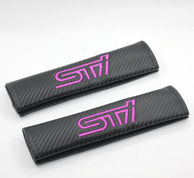 A pair sti sports carbon fiber seat belt cover shoulder pad pads for subaru 