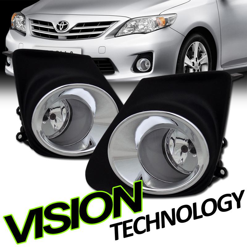 Pair 11-12 corolla clear lens fog lights lamps w/ chrome trim+cover+switch+bulbs