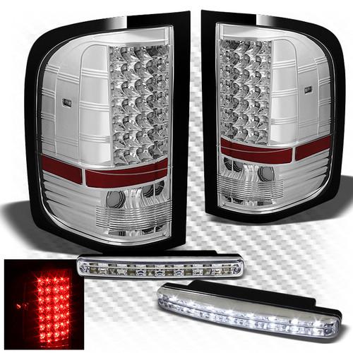 07-13 silverado chrome led perform tail lights + daytime running lights combo