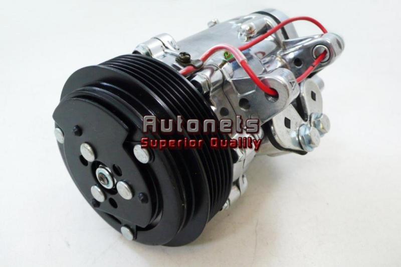 Polished aluminum sanden sd7 ac 12v air compressor serpentine pulley hot rat rod