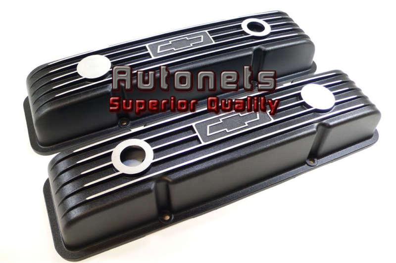 Black alumimin valve covers w/chevy logo sbc 265 283 305 307 327 350 383 400