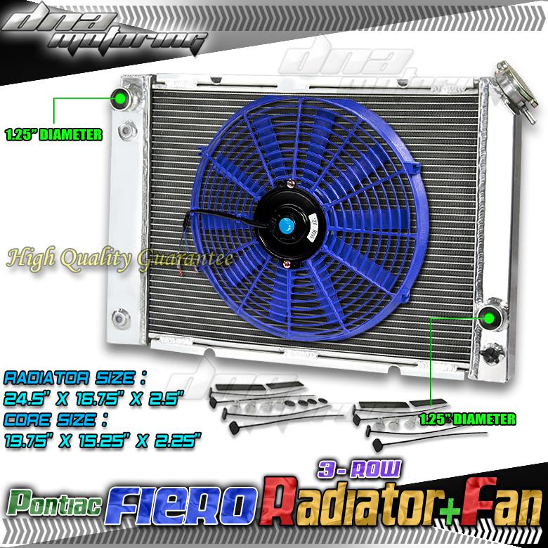 Tri core full aluminum racing radiator+14"blue fan 84-88 pontiac fiero 2.5l/2.8l