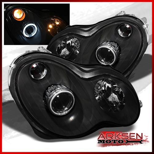 01-05 mercedes benz w203 c-class ccfl halo projector black headlights lamp set