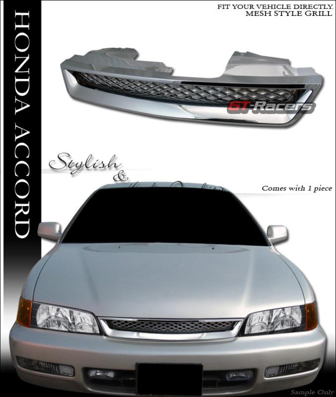 Chrome t-r sport mesh front hood bumper grill grille abs 1994-1997 honda accord