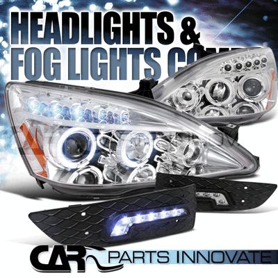 03-05 honda accord 2dr chrome halo projector headlights+led bumper fog lamps drl