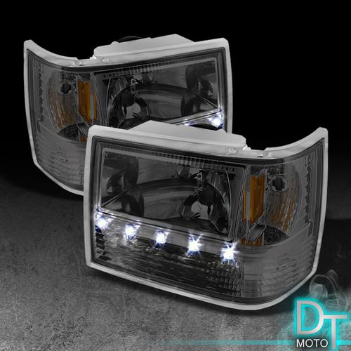 Smoked 93-98 grand cherokee drl led headlights w/built in bumper/corner lights