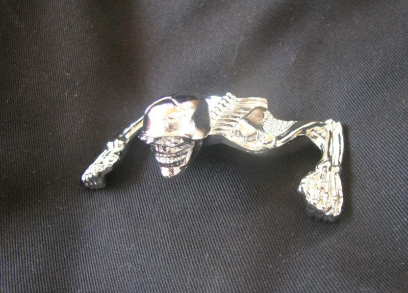 Chrome skull skeleton ornament for harley bobber ratrod headlight visor fender