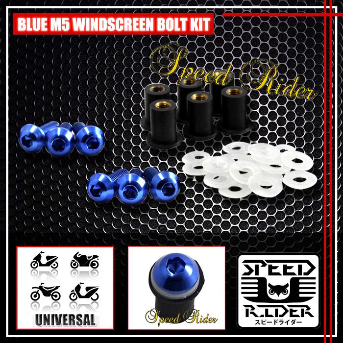 6 x blue pro cnc m5 5mm windscreen bolts kit windshield screw mounting nuts