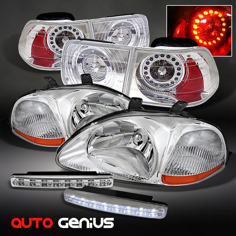 96-00 civic 2dr chrome headlights + tail lights + led daytime running lights set