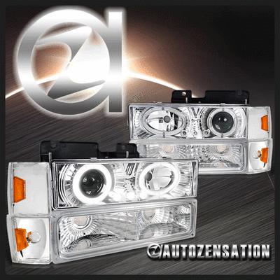 88-93 chevy/gmc c/k c10 chrome halo projector headlights+bumper corner lamps