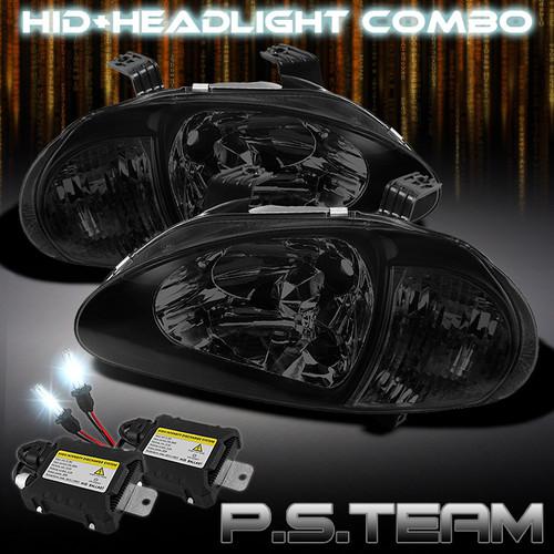 Smoked 93-97 del sol 1pc jdm crystal headlights w/corner+6000k slim ballast hid