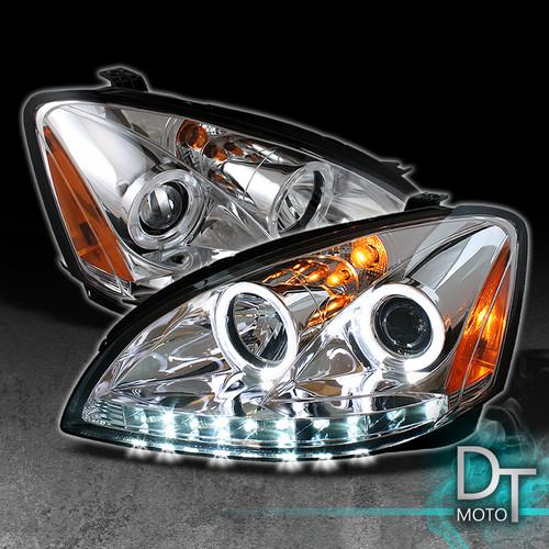 02-04 nissan altima halo projector headlights +daytime led running lights lamps