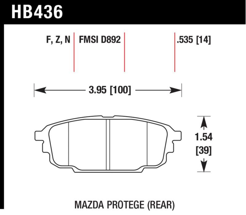 Hawk performance hb436f.535 disc brake pad 01-03 protege protege5