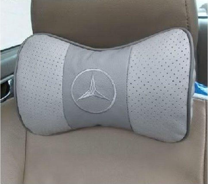 2pc mercedes benz leather seat neck pillow neck rest-aaa gray 