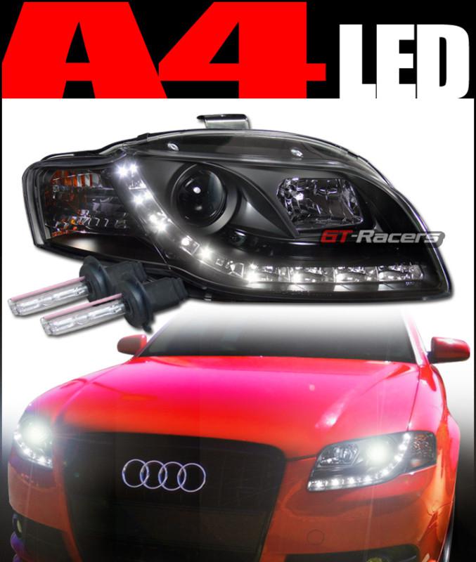 6000k hid xenon w/blk drl led projector head lights signal 2006-2008 audi a4 b7