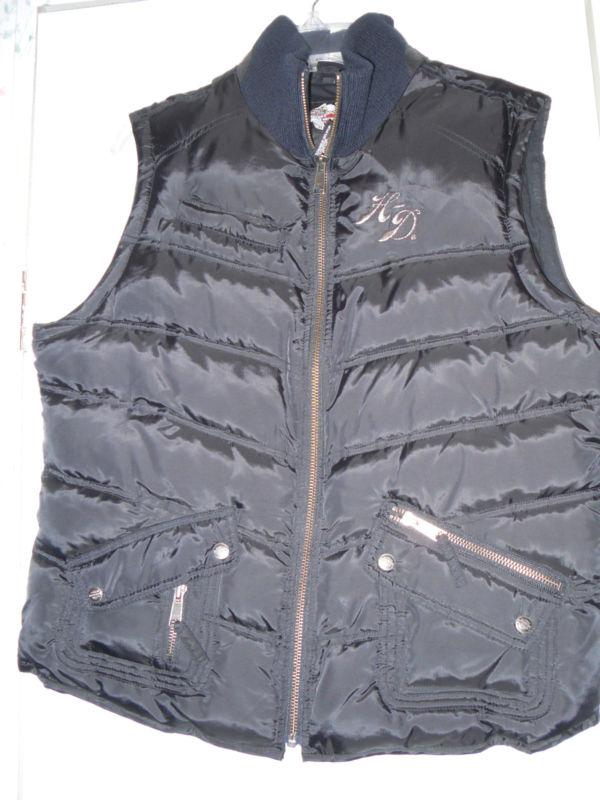 Womens harley davidson nylon puffed black lined vest sz xl 