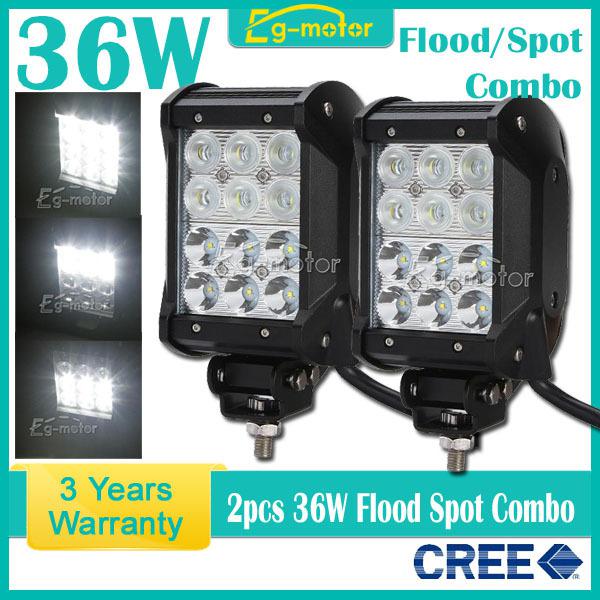 36w cree led spot flood combo work light lamp offroad car truck boat atv 4wd x2