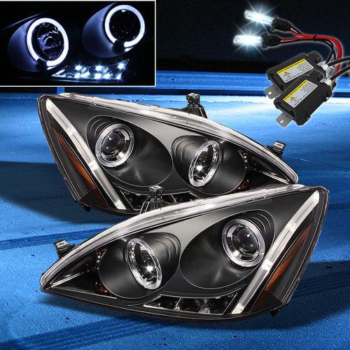 8000k slim xenon hid+03-07 accord halo led projector headlights head lights set