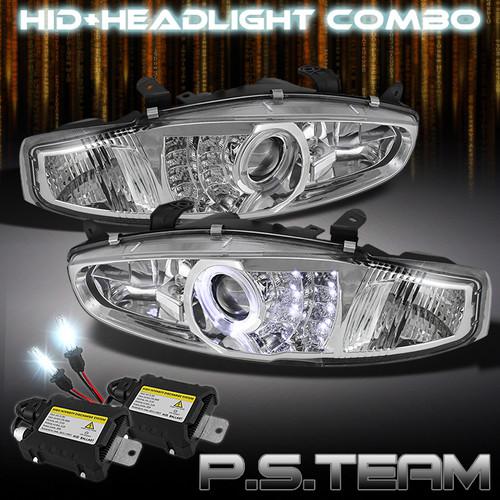 97-02 mirage 2dr clear halo projector drl led headlights+6000k slim ballast hid