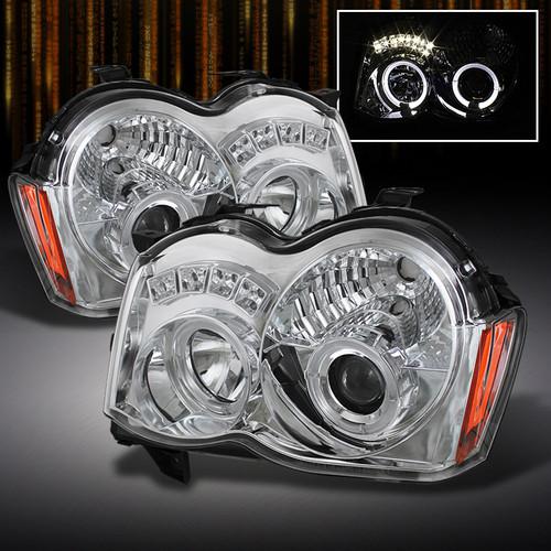 08-10 grand cherokee dual halo drl daylight led strip clear projector headlights