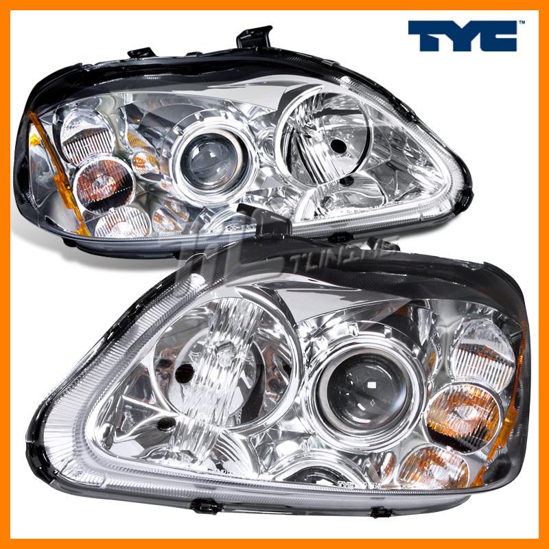 Tyc jdm honda civic dx lx ex si chrome projector head lights assembly combo l+r