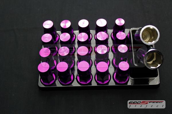 Godspeed t-4 wheel rim racing lug nuts 50mm 20 piece w / lock m12 x 1.5 purple