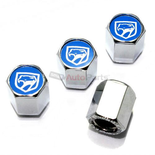 (4) dodge viper old blue logo chrome abs tire/wheel stem air valve caps covers