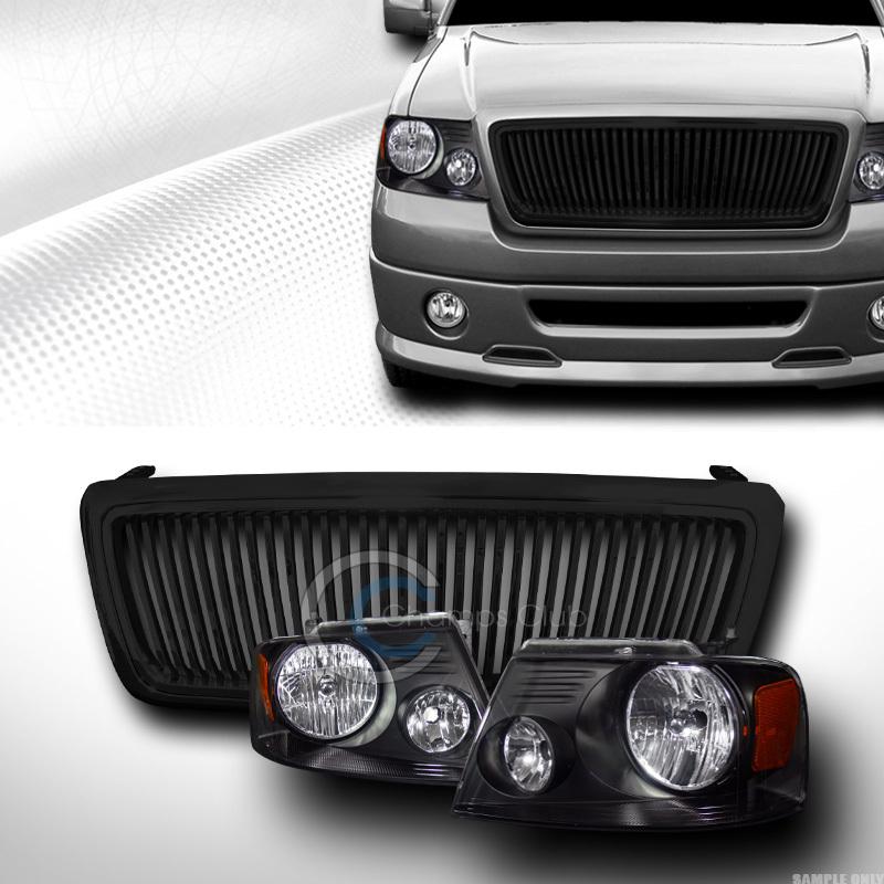 Blk head lights lamps signal amber dy+vertical hood grill grille 04-08 ford f150