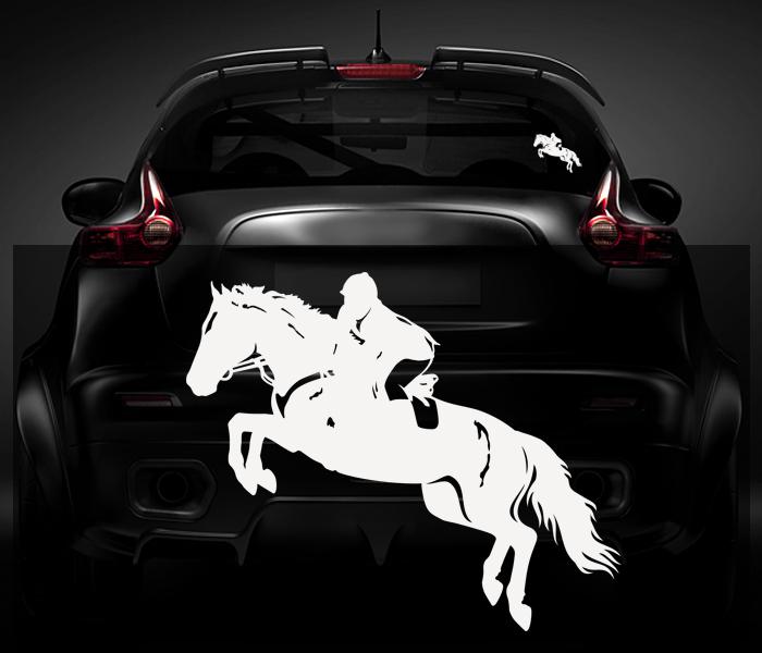 Jumper horse decal white 5"x2.8" equestrian sport jumping vinyl car sticker zu1