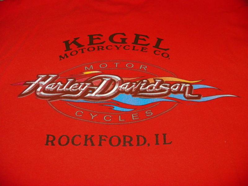 Harley davidson pocket short sleeve orange t-shirt ~ "kegel h-d of rockford, il"