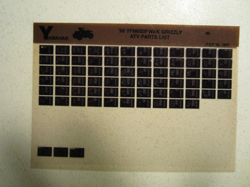 1998 yamaha atv yfm600fwak grizzly microfiche parts list catalog yfm 600 fwak