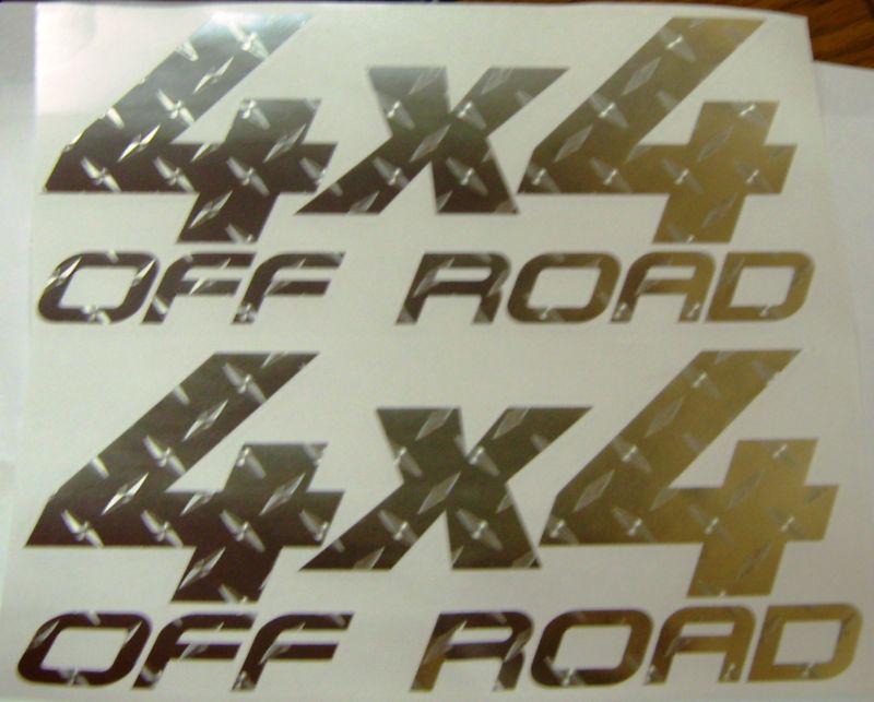 2 diamond plate chrome 4 x 4 off road vinyl truck decal