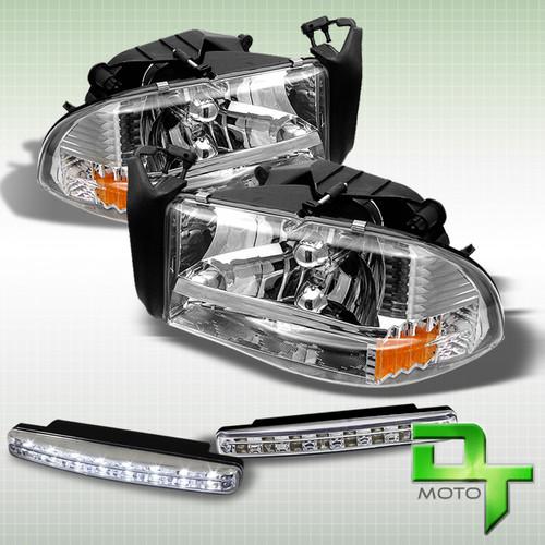 Drl led fog+97-04 durango 98-03 dakota 2in1 chrome headlights+bumper+corner lamp