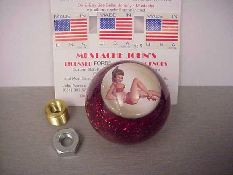 50's - 60's  bikini pin up girl sitting, custom made shift knob, red glitter 