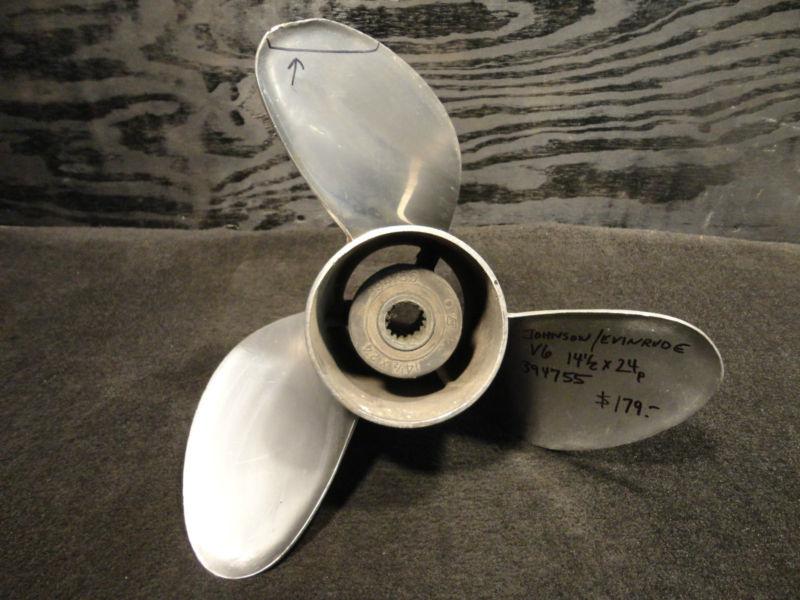 Used johnson/evinrude 14 1/2 x 24p raker v6 stainless steel propeller boat prop