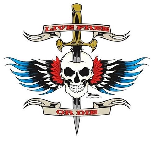 Live free or die wing skull dagger sticker/vinyl decal