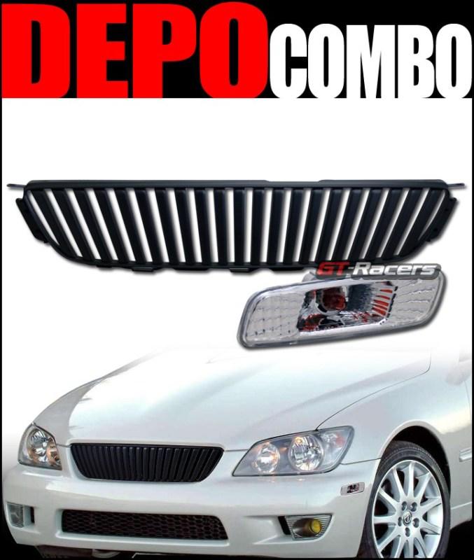 Blk sport hood grill grille+depo front bumper side marker 2001-2005 lexus is300