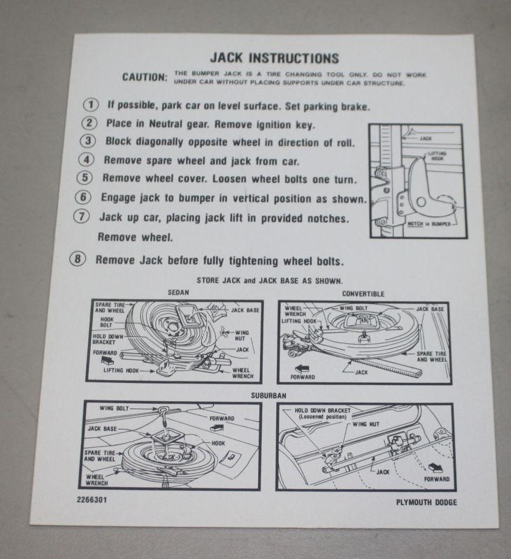 New 1963 b-body jack instruction decal