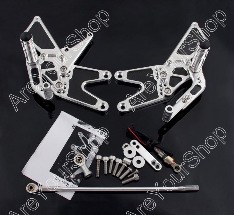 Rearset rear set footpegs adjustable with carbon fiber yamaha r6 03-05 silver
