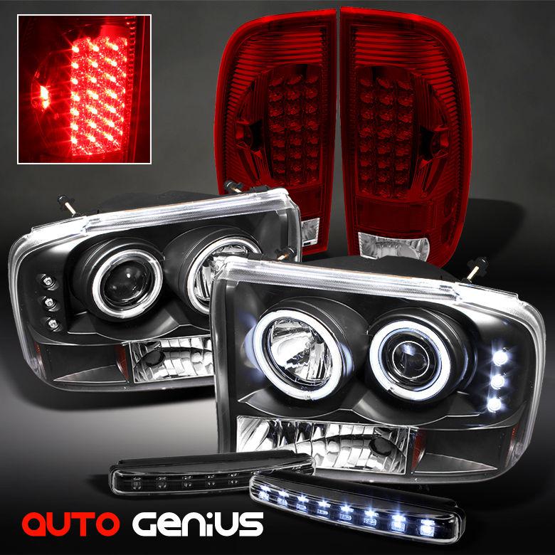 99-04 f2/350 1pc black ccfl projector headlights + r/c led tail lights + drl led