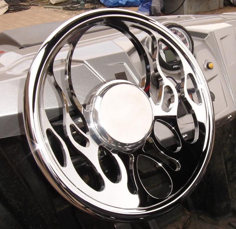 Ranger / rzr chromed & polished billet flamed steering wheel, complete set, look