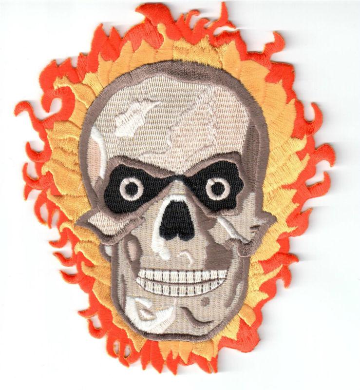 New biker patch flaming skull fire 5" x 6" motorcycle harley embroidered