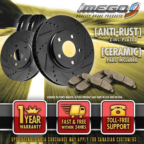 [front & rear kit] [black zinc] slotted & drilled rotors and ceramic brake pads